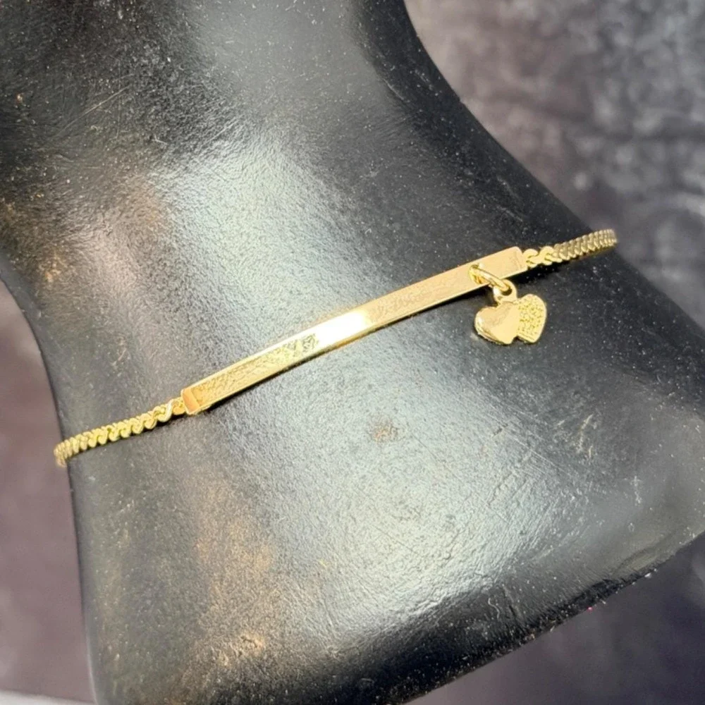 Vintage Gold Tone Heart Charm Bracelet Dainty Bar Chain 7.25